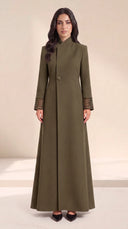 The Nouran Lattice Cutout Cuff Abaya, in Green, front view