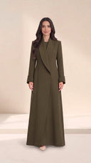 The Buthaina Wide Shawl Collar Abaya, in Green, front view