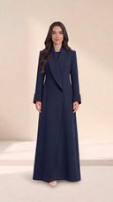 The Buthaina Wide Shawl Collar Abaya, in Navy, front view