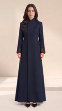 The Nouran Lattice Cutout Cuff Abaya, in Navy, front view