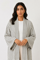The Suha Soft Linen Open Front Check Abaya