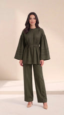 The Maysoon Pintuck Tie Waist Set, in Green, front view