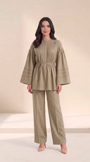 The Maysoon Pintuck Tie Waist Set, in Sage, front view