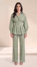 The Wiam Pleated Corset Waist Set, in Sage, front view