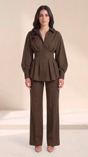 The Wiam Pleated Corset Waist Set, in Mocha Brown, front view