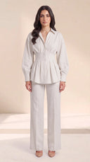 The Wiam Pleated Corset Waist Set, in Off White, front view