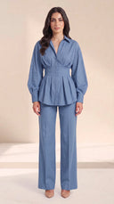 The Wiam Pleated Corset Waist Set, in Blue, front view