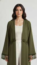 The Noorain Floral Tassel Open Abaya