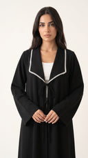 The Fawzia Lace Trim Tie-Front Abaya