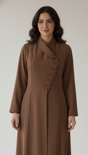 The Fariha Wrap Collar Asymmetric Button Abaya