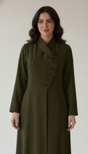 The Fariha Wrap Collar Asymmetric Button Abaya