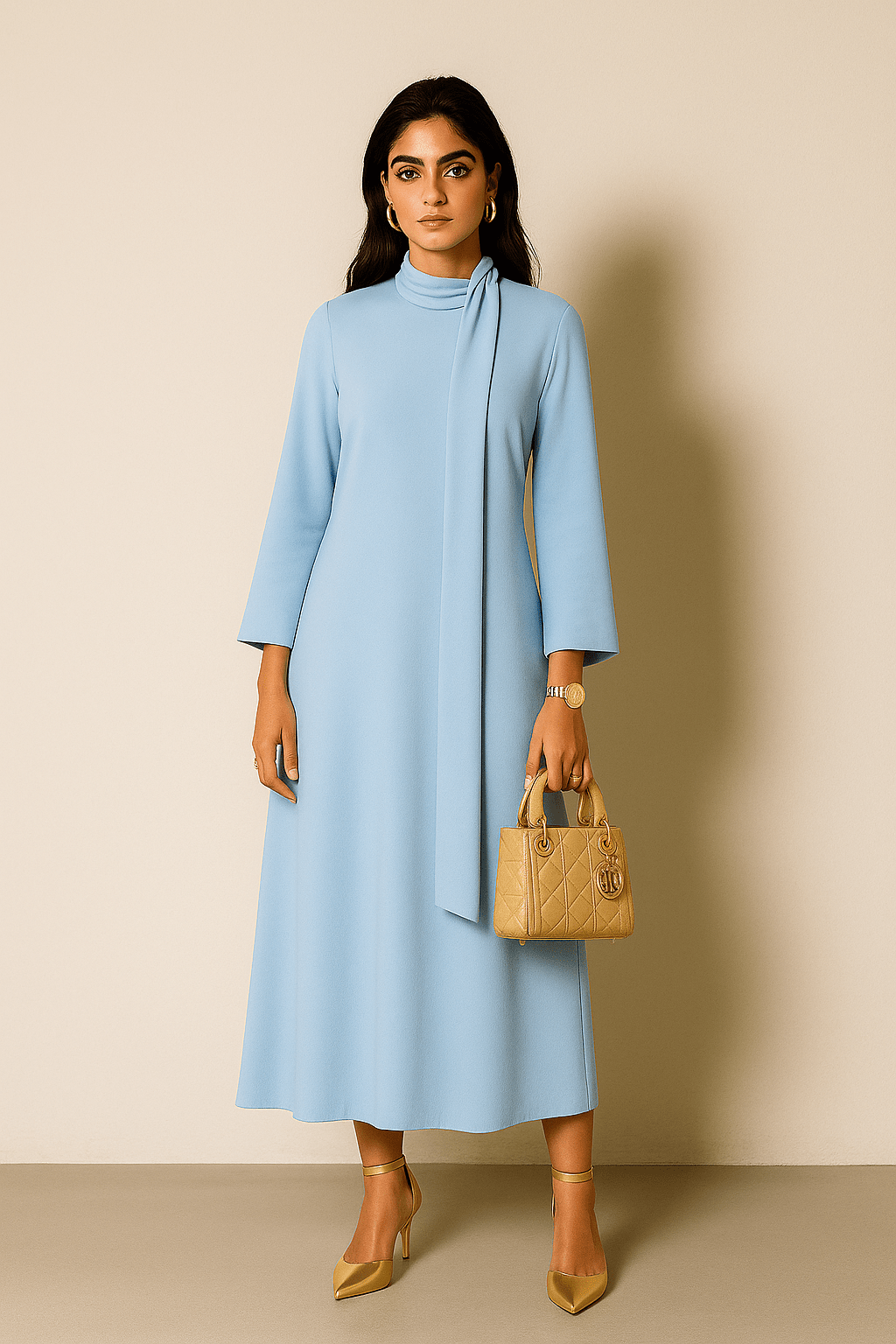 The Ashi Baby Blue Scarf Neck Modest Dress TAL by The Abaya Lab The Ashi Baby Blue Scarf Neck Modest Dress TAL by The Abaya Lab