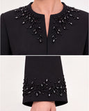 The Fareeda Beaded Branch Neckline Abaya, in Black, detail view