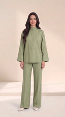 The Nafisa Bib Front Placket Set, in Sage, front view