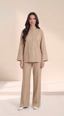 The Nafisa Bib Front Placket Set, in Beige, front view