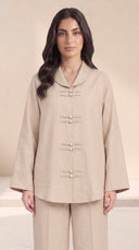 The Zakiya Pearl Frog Fastening Set, in Beige, front view