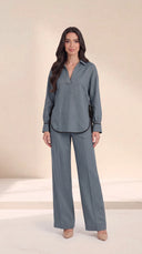 The Dalal Piped Side-Tie Hem Set, in Blue, front view