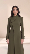 The Kholoud Asymmetric Fold Collar Abaya, in Green, front view