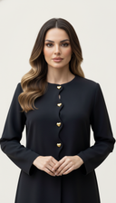 The Mona Heart Button Scallop Detail Abaya