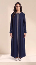 The Hafsa Classic Contrast Piping Abaya in Navy