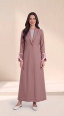 The Hadiya Ruffled Bow Cuff Abaya, in Pink, front view