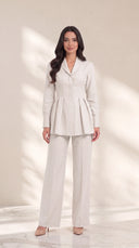 The Ruqaya Pleated Peplum Set, in Off White, front view