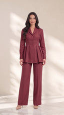 The Ruqaya Pleated Peplum Set, in Burgundy, front view