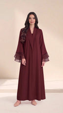 The Ameera Pleated Trim Abaya with Layered Sheer Cuffs - TAL by The Abaya Lab