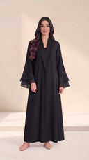 The Ameera Pleated Trim Abaya with Layered Sheer Cuffs - TAL by The Abaya Lab
