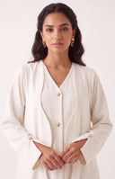 The Atheer Scalloped Open Front Abaya with Star Buttons - TAL by The Abaya Lab