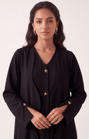 The Atheer Scalloped Open Front Abaya with Star Buttons - TAL by The Abaya Lab
