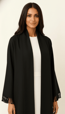 The Azeeza Tassel Sleeve Trim Open Abaya - TAL by The Abaya Lab