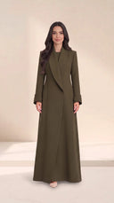 The Buthaina Wide Shawl Collar Abaya, in Green, front view