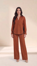 The Dalal Piped Side-Tie Hem Set, in Burnt Orange, front view