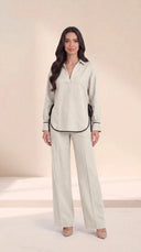 The Dalal Piped Side-Tie Hem Set, in Off White, front view