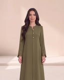 The Daniya Sheer Slit Cuff Abaya, in Green, front view