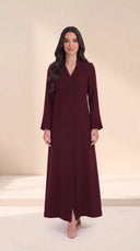 The Fakhra Pleated Fan Cuff Abaya, in Burgundy, front view