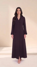 The Fakhra Pleated Fan Cuff Abaya, in Dark Purple, front view