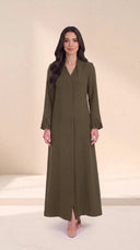 The Fakhra Pleated Fan Cuff Abaya, in Green, front view
