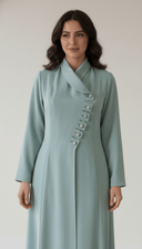 The Fariha Wrap Collar Asymmetric Button Abaya - TAL by The Abaya Lab