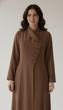 The Fariha Wrap Collar Asymmetric Button Abaya - TAL by The Abaya Lab