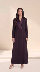 The Fatin Fringed Shawl Lapel Abaya, in Dark Purple, front view