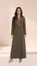 The Fatin Fringed Shawl Lapel Abaya, in Green, front view