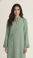 The Ghada Embroidered Wrap Detail Linen Abaya - TAL by The Abaya Lab