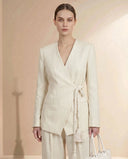 The Hadeel Linen Blend Braided Tie Blazer Co-Ord Set - TAL by The Abaya Lab