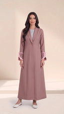 The Hadiya Ruffled Bow Cuff Abaya, in Pink, front view