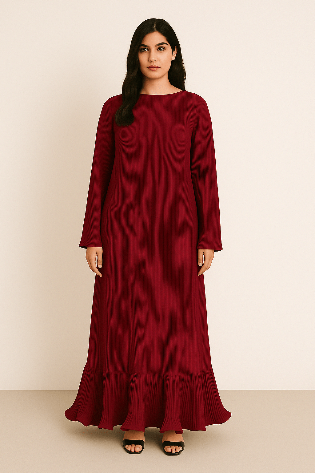 The Haya Pleated Hem Dress – Ruby Edition - The Abaya Lab