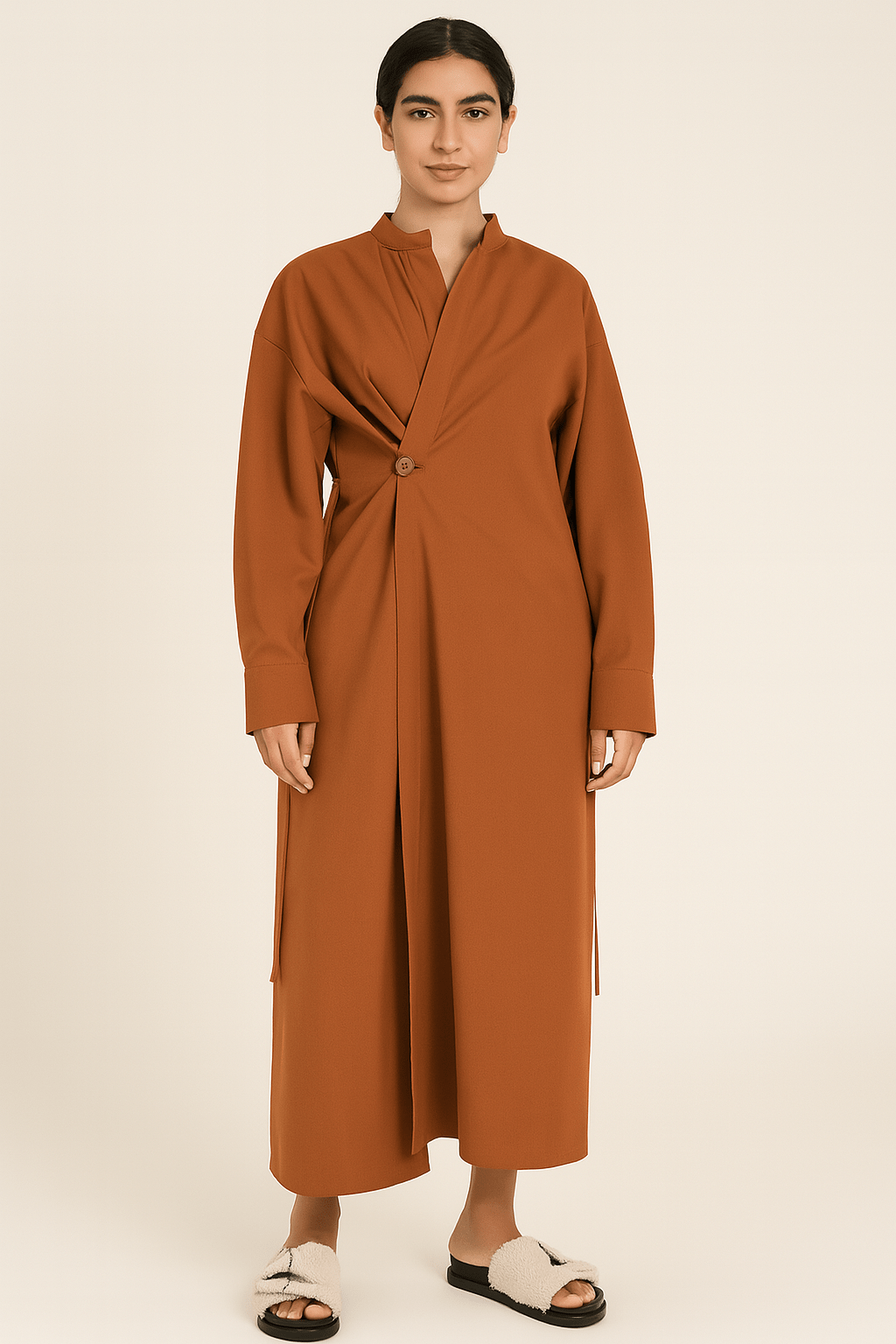 The Haya Twist-Front Dress Earthy Brown TAL by The Abaya Lab The Haya Twist-Front Dress Earthy Brown TAL by The Abaya Lab