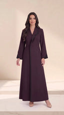 The Joumana Contrast Notch Lapel Abaya, in Dark Purple, front view
