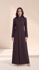 The Kholoud Asymmetric Fold Collar Abaya, in Brown, front view